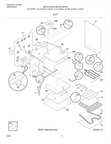Body Diagram and Parts List for MEF361BHWA  Frigidaire Range
