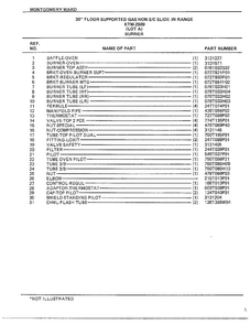 Burner Page 2 Diagram and Parts List for 2509A  Frigidaire Range