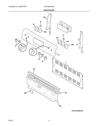 Backguard Diagram and Parts List for CFEF3056VWA  Frigidaire Range