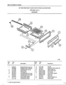 Broiler Diagram and Parts List for 2861A  Frigidaire Range