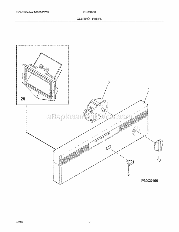 Control Panel Diagram and Parts List for FBD2400KS0A  Frigidaire Dishwasher