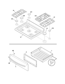 Top/drawer Diagram and Parts List for LGGF3044LQC  Frigidaire Range