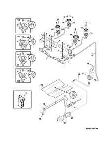 Burner Diagram and Parts List for FFLF3017LWD  Frigidaire Range