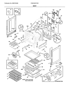 Body Diagram and Parts List for FGEH3047VDC  Frigidaire Range