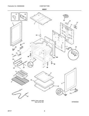 03 - Body Diagram and Parts List for CWEF3007TWB  Frigidaire Range