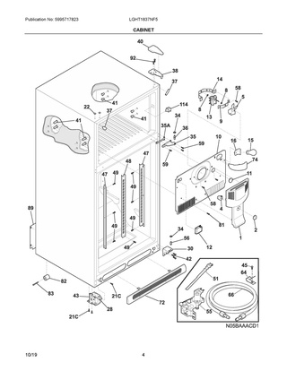 Cabinet Diagram and Parts List for LGHT1837NF5  Frigidaire Refrigerator