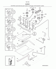 Burner Diagram and Parts List for 79074459810  Kenmore Range