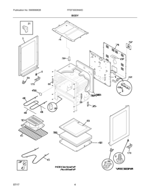 03 - BODY Diagram and Parts List for FFEF3003NWD  Frigidaire Range