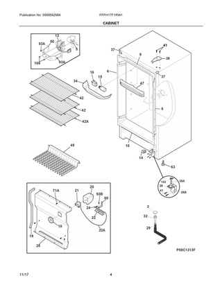 Cabinet Diagram and Parts List for FFFH17F1RW1  Frigidaire Freezer