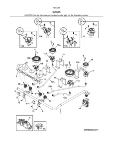 Burners Diagram and Parts List for 79032543411  Kenmore Cooktop