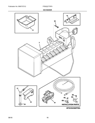 Ice Maker Diagram and Parts List for FPBG2277RF9  Frigidaire Refrigerator
