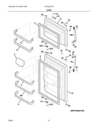 Door Diagram and Parts List for LFTR2021TF9  Frigidaire Refrigerator