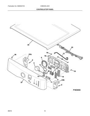 04 - CONTROLS/TOP PANEL Diagram and Parts List for EIMED6CJIW3  Frigidaire Dryer