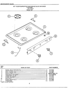 30` Floor Main Top Diagram and Parts List for 2408A  Frigidaire Range