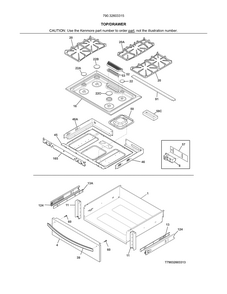 Top/drawer Diagram and Parts List for 79032603315  Kenmore Range