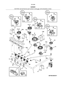 Burners Diagram and Parts List for 79032689411  Kenmore Cooktop