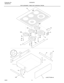 Top And Drawer / Table De Cuisson And Tiroir Diagram and Parts List for CGES387CB1  Frigidaire Range