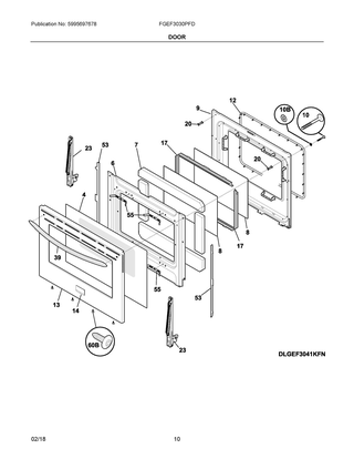 Door Diagram and Parts List for FGEF3030PFD  Frigidaire Range
