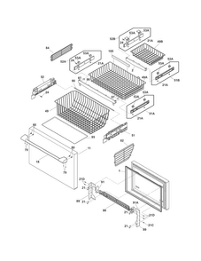 Freezer Drawer, Baskets Diagram and Parts List for E23BC68JPS7  Electrolux Refrigerator