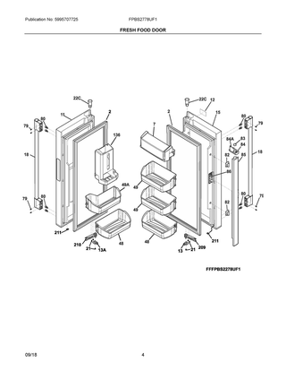 Fresh Food Door Diagram and Parts List for FPBS2778UF1  Frigidaire Refrigerator