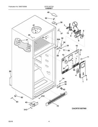 Cabinet Diagram and Parts List for CRTE182TD0  Frigidaire Refrigerator