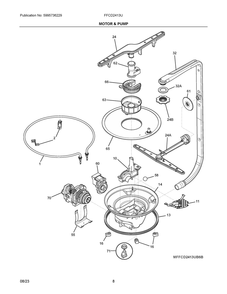 Motor And Pump Diagram and Parts List for FFCD2413US6B  Frigidaire Dishwasher
