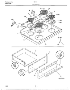Top/drawer Diagram and Parts List for 484440A  Frigidaire Range