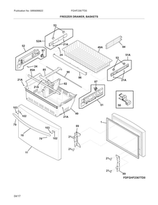 Freezer Drawer, Baskets Diagram and Parts List for FGHF2367TD0  Frigidaire Refrigerator
