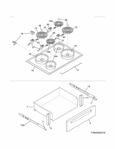 Top/drawer Diagram and Parts List for 79042529312  Kenmore Range