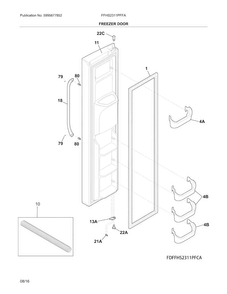 Freezer Door Diagram and Parts List for FFHS2311PFFA  Frigidaire Refrigerator