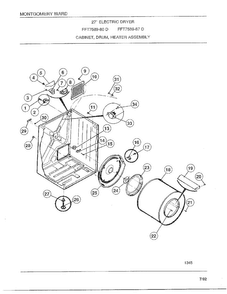 Cabinet/drum/heater Assembly Diagram and Parts List for 7589-87D  Frigidaire Dryer
