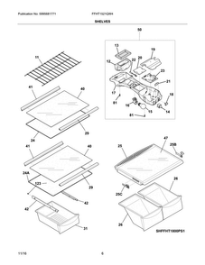 Shelves Diagram and Parts List for FFHT1521QW4  Frigidaire Refrigerator