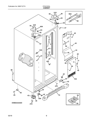 Cabinet Diagram and Parts List for FFSC2323LECA  Frigidaire Refrigerator