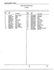 Room Air Conditioner Page 2 Diagram and Parts List for 5144000  Frigidaire Air Conditioner