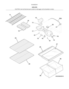 Shelves Diagram and Parts List for 25360022611  Kenmore Refrigerator