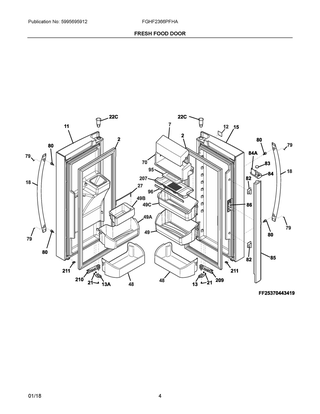 Fresh Food Door Diagram and Parts List for FGHF2366PFHA  Frigidaire Refrigerator