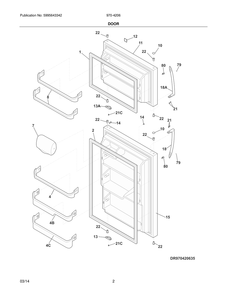 Door Diagram and Parts List for 970-420636  Frigidaire Refrigerator