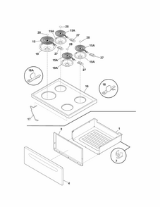 Top/drawer Diagram and Parts List for 79090821409  Kenmore Range
