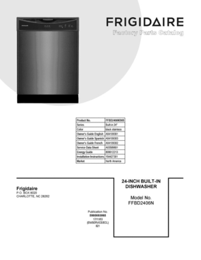 01 - Cover Sheet Diagram and Parts List for FFBD2406ND0B  Frigidaire Dishwasher