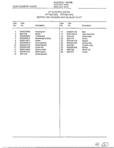Motor, Fan Housing And Exhaust Duct Page 2 Diagram and Parts List for 7007-80D  Frigidaire Dryer