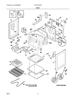 03 - Body Diagram and Parts List for FFEF3018LMK  Frigidaire Range
