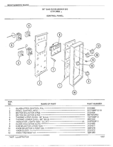 30" Gas Over/under Control Panel Diagram and Parts List for 3468A  Frigidaire Range