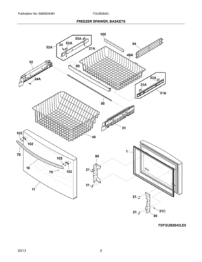 03 - FREEZER DRAWER, BASKETS Diagram and Parts List for FGUB2642LF9  Frigidaire Refrigerator