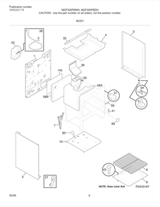 Body Diagram and Parts List for MGF300PBDW  Frigidaire Range