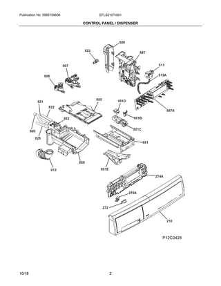 Control Panel / Dispenser Diagram and Parts List for EFLS210TIS01  Frigidaire Washer