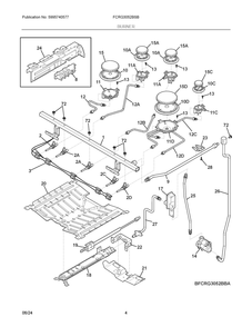 Burner Diagram and Parts List for FCRG3052BSB  Frigidaire Range