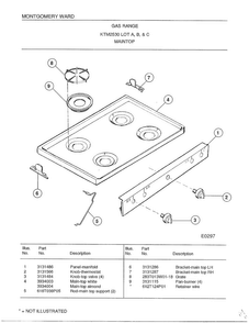 Maintop Diagram and Parts List for 2530B  Frigidaire Range