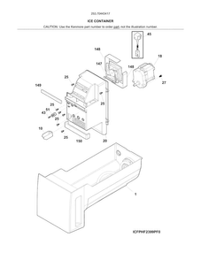 Ice Container Diagram and Parts List for 25370443417  Kenmore Refrigerator