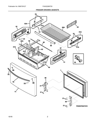 Freezer Drawer, Baskets Diagram and Parts List for FGHD2368TD5  Frigidaire Refrigerator
