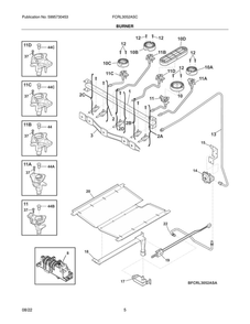 Burner Diagram and Parts List for FCRL3052ASC  Frigidaire Range